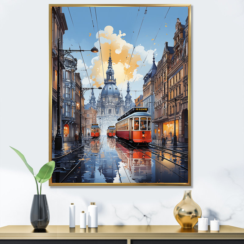 «Coral Gray City Prague Popart», reproduction sur toile, H 32 po x l 24 po x P 1 po, Cadre flottant doré
