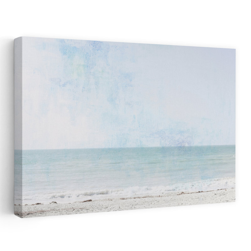 Turquoise mer contemporaine bleu blanc turquoise plage, H 60 po x l 40 po