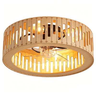 Ventilateur de plafond encastré en bois naturel de 19,7 po à 4 lumières, ventilateur rustique à 5 pales avec télécommande et moteur CC réversible pour une utilisation toutes saisons