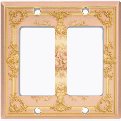 Metal Light Switch Plate Cover; US Standard Size 2 Gang GFI Rocker - Vintage Damask Flowers