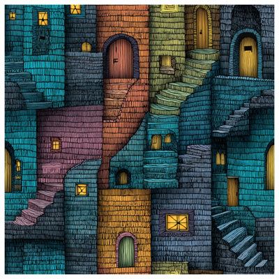 Colorful Stacked Houses Quilted Bedspread All Sizes