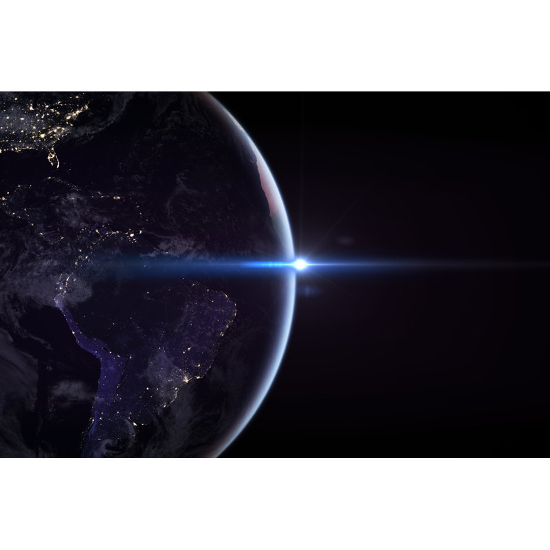 Lever du soleil dans l'espace avec la terre, concept d'énergie solaire. par Akinbostanci, H 12 po x l 18 po