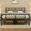 Minimalist Metal Slatted Bed Platform with Arrow Design Headboard-101364234-101248775