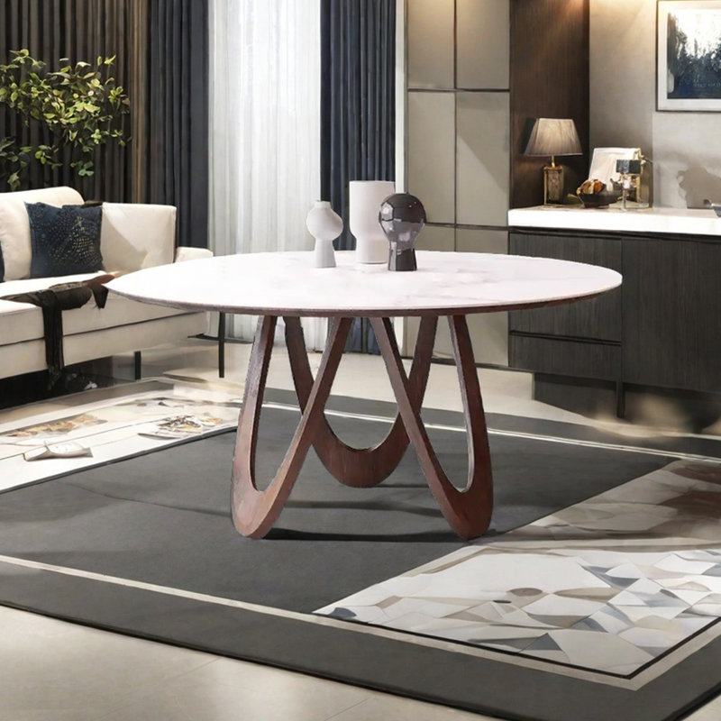 Solid wood rock slab round table, 29.52"H x 53.14"L x 53.14"W