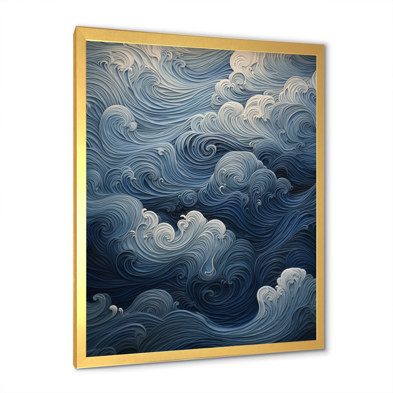 «Coastal Wave dénouant l'horizon sur toile», H 40 po x l 30 po x P 1,5 po, Encadrement doré