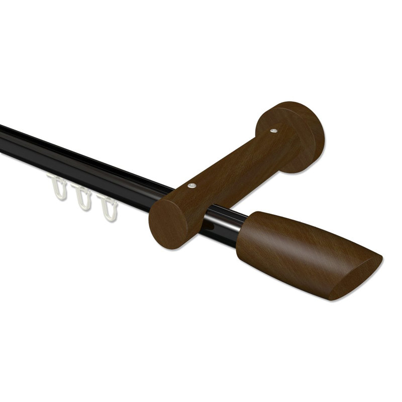 Alythia Curtain Pole Set, 5cm H x 480cm W x 15cm D, Black/Walnut Varnished