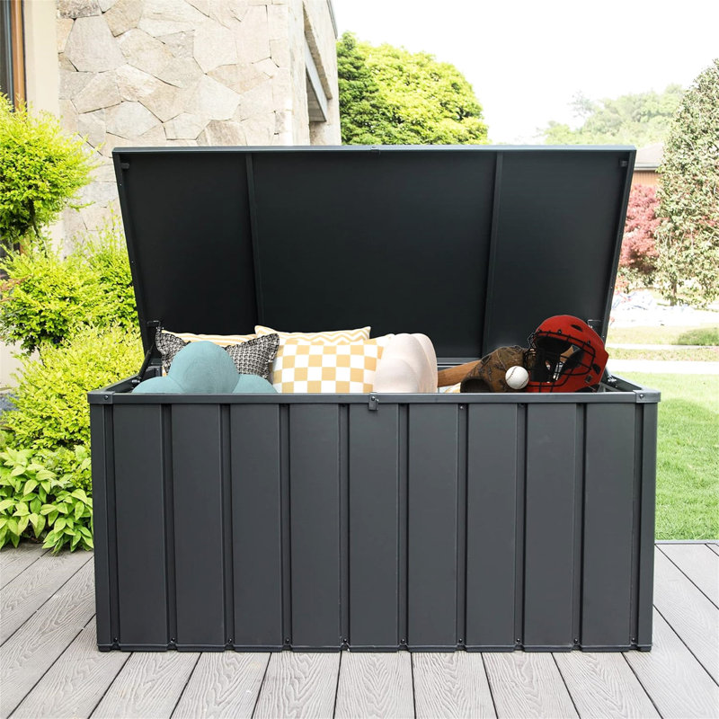 Coffre de terrasse 150 gallons pour l'extérieur - imperméable, verrouillable, peut contenir des coussins et des outils de rangement extérieur gris foncé, fournitures de jardin