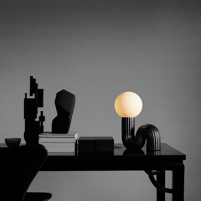 Modern Resion Table lamp Bedroom Study, Black