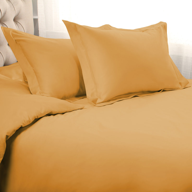 Arling Certified Egyptian Cotton Modern Solid 3 Piece Duvet Cover Set, Gold, King/California King Duvet Cover + 2 King Shams