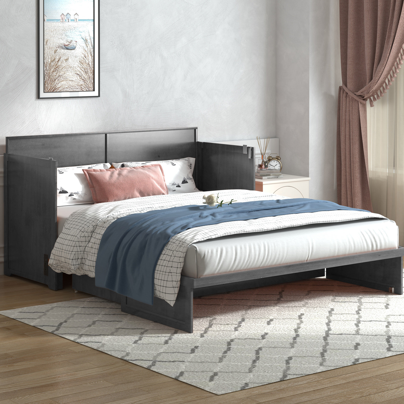 Red Barrel Studio® Queen Size Murphy Bed With Trifold Mattress And