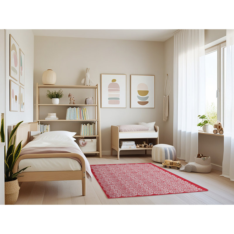 Tapis de zone rose/rouge contemporaine, Rectangle 3 pi x 5 pi