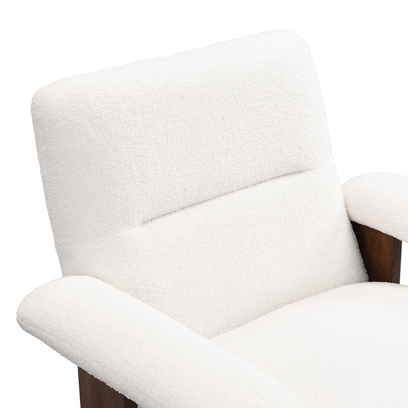 Fauteuil confortable avec fauteuil moderne pour le salon, la chambre à coucher, le tissu d'ameublement et la maison de style Mid-Century, structure en bois massif, blanc