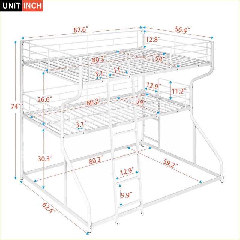 Pour les petites chambres à coucher partagées, lit superposé en métal blanc doux pour lit double TG / TG / TG