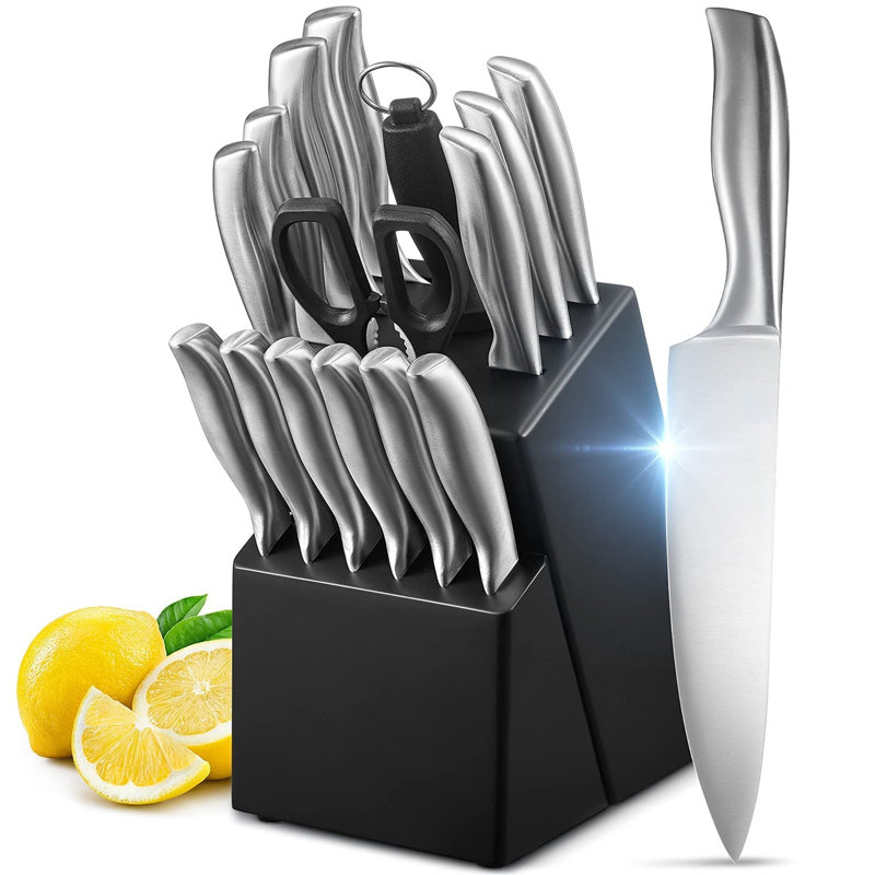 16-Piece Kitchen Knife Set With Wood Block, Steak Knife, Meat Shears, Sharpener