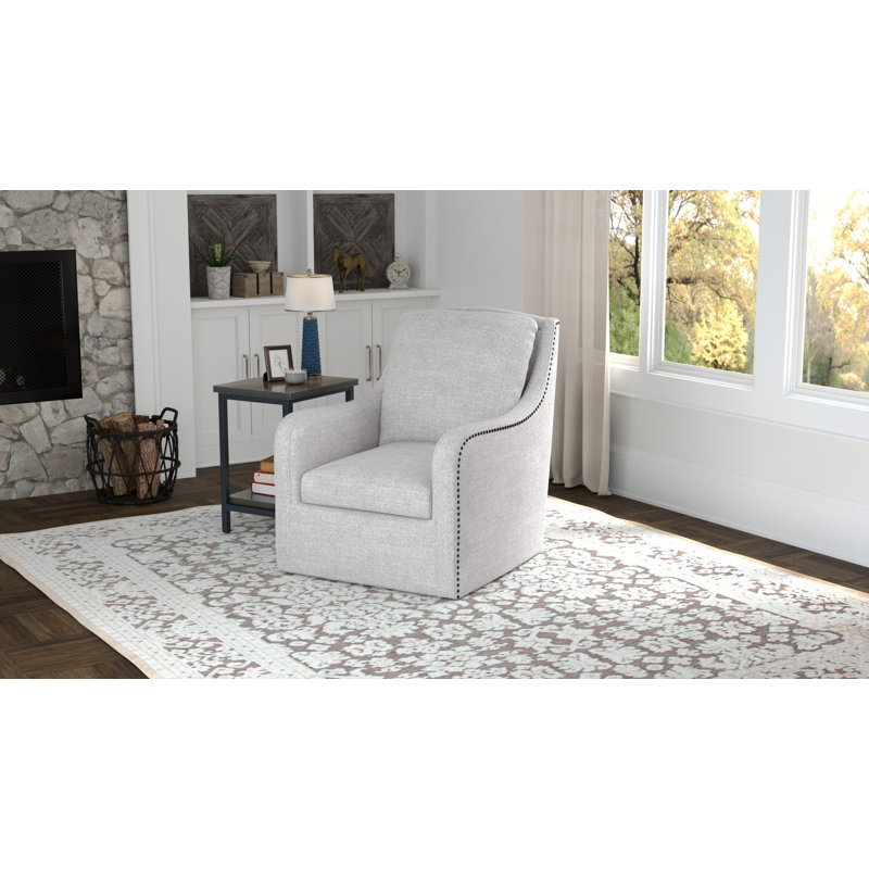 Darayl Upholstered Swivel Armchair, Cream Polyester