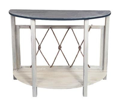 Cottage/Weathered Navy Rounded Sofa Table with Rope Accent by Breakwater Bay