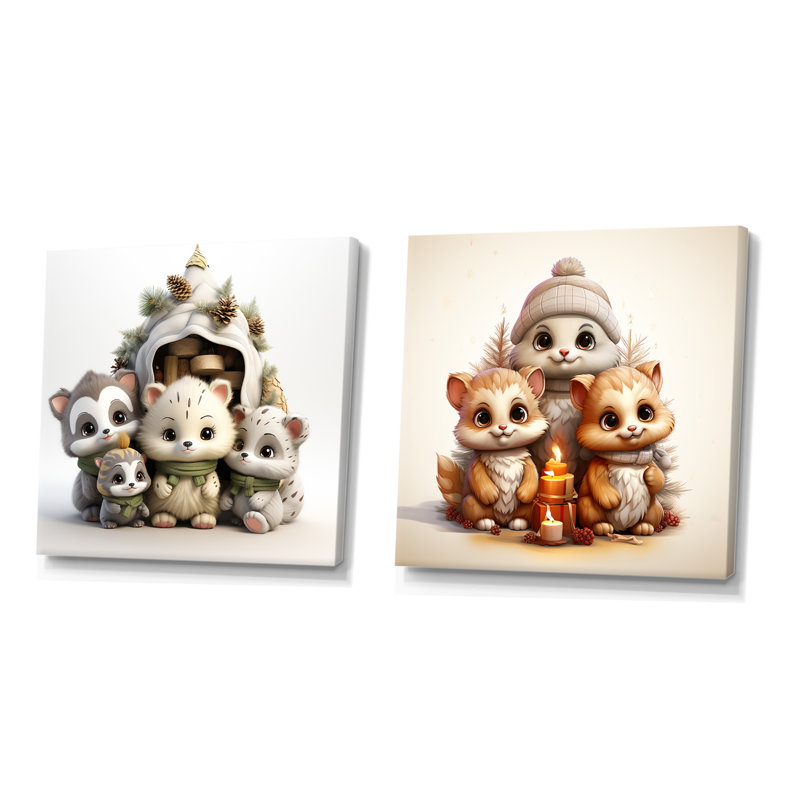 Joyfull Nursery Teddy Bears I - Ensemble de 2 reproductions sur toile d'ours en peluche, Toile tendue