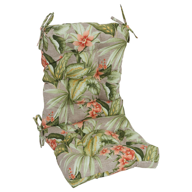 Outdoor Tufted Seat/Back Chair Cushion, 18" W x 18" D, Tan/Pink/Tahiti Sunrise Floral