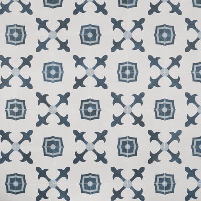 Plumeria Blue and White Square 9 in. x 9 in. Matte Porcelain Floor and Wall Tile (10.65 sq. ft./ Case)