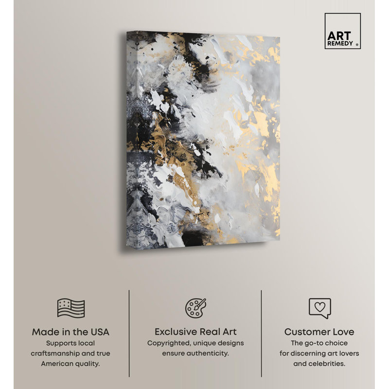 Sable Glint Black Abstract Canvas Art, 24" x 16"