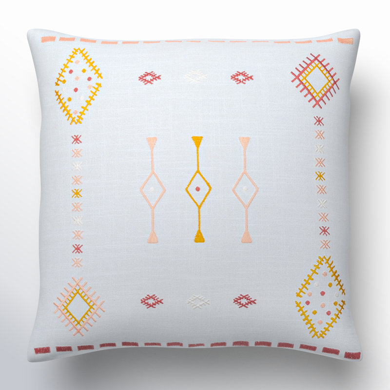 Housse de coussin décoratif DecAT, 18 po x 18 po, Bleu pâle / moutarde / rose poussiéreux, Duvet