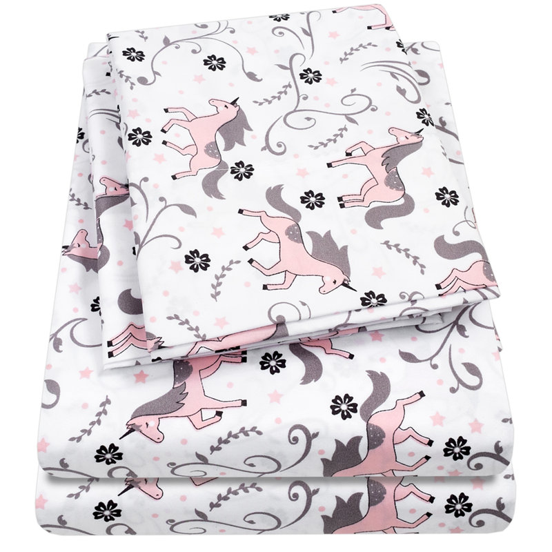 Twin Pink Unicorn Print Microfiber Sheet Set