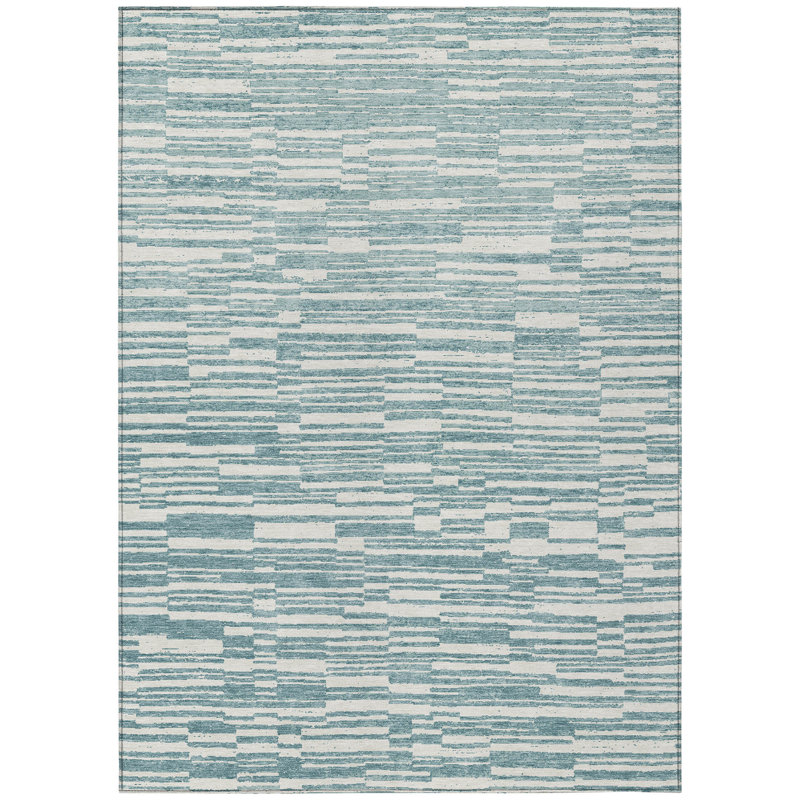 Machine Washable Indoor/Outdoor Chantille ACN2907 Striped Rug, Teal, 8' x 10'