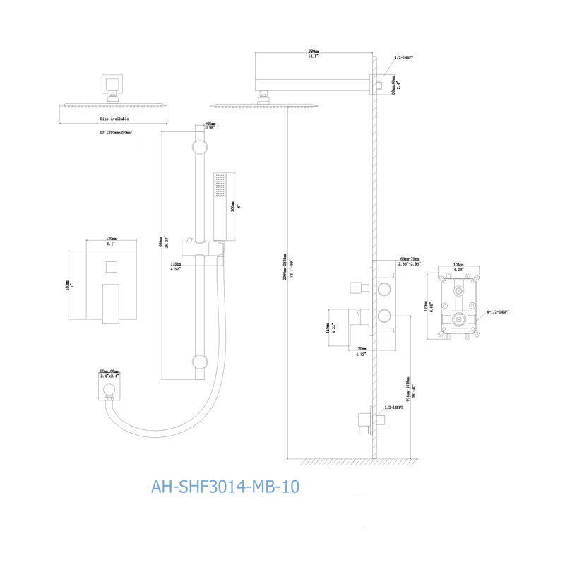 Pressure-Balanced Complete Shower System with Rough in-Valve, Matte Black