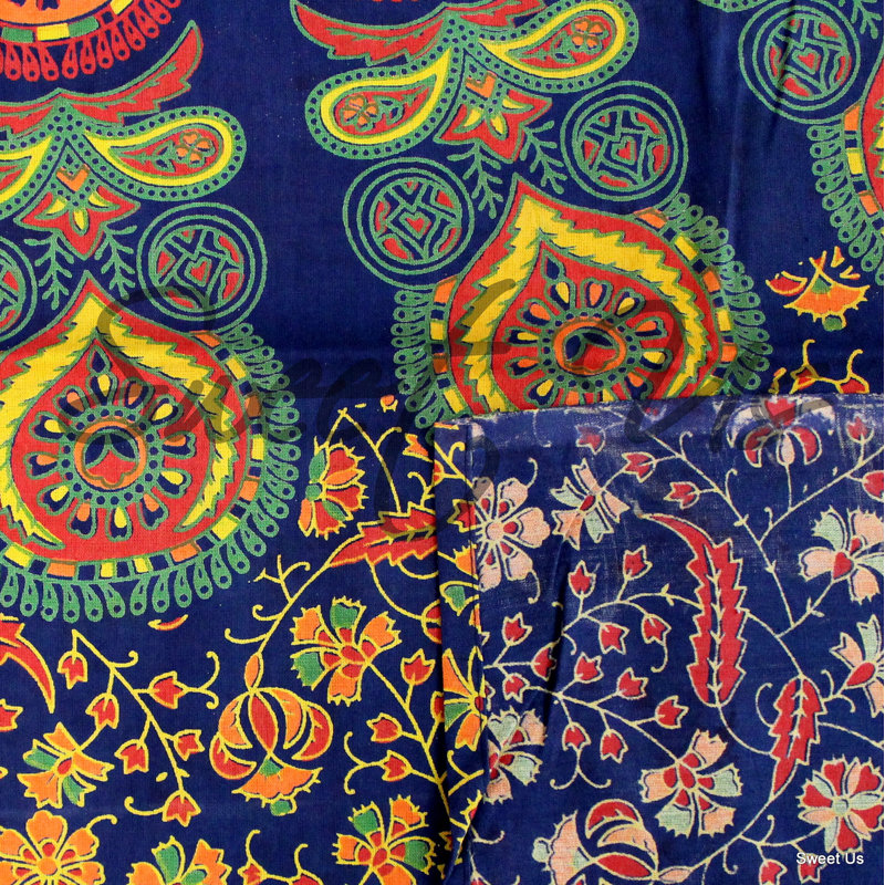 Tapisserie en coton sanganer mandala peacock, H 82 po x l 92 po, Rouge / Jaune / Bleu