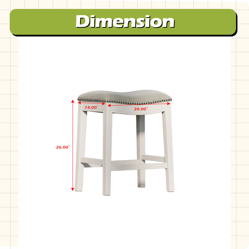 26 po Tabouret de bar en bois à hauteur de comptoir sans dossier avec garniture cloutée, Blanc