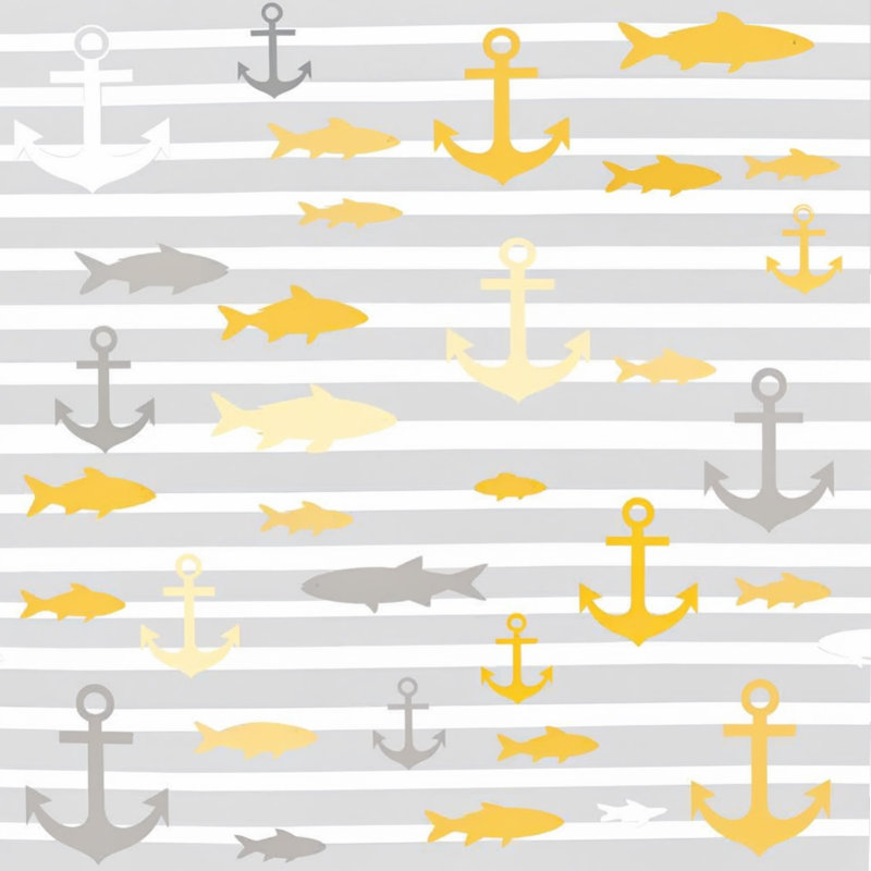 Couette rayée avec poisson ancre, King, Gris moyen / jaune clair