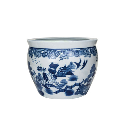 Huckstep Hand-Painted Stoneware Planter, Blue and White