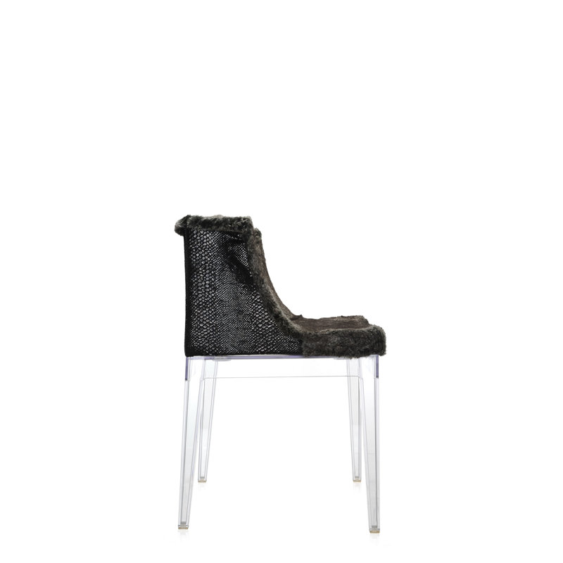 Mademoiselle Cotton Armchair, Gray Faux Fur, Transparent