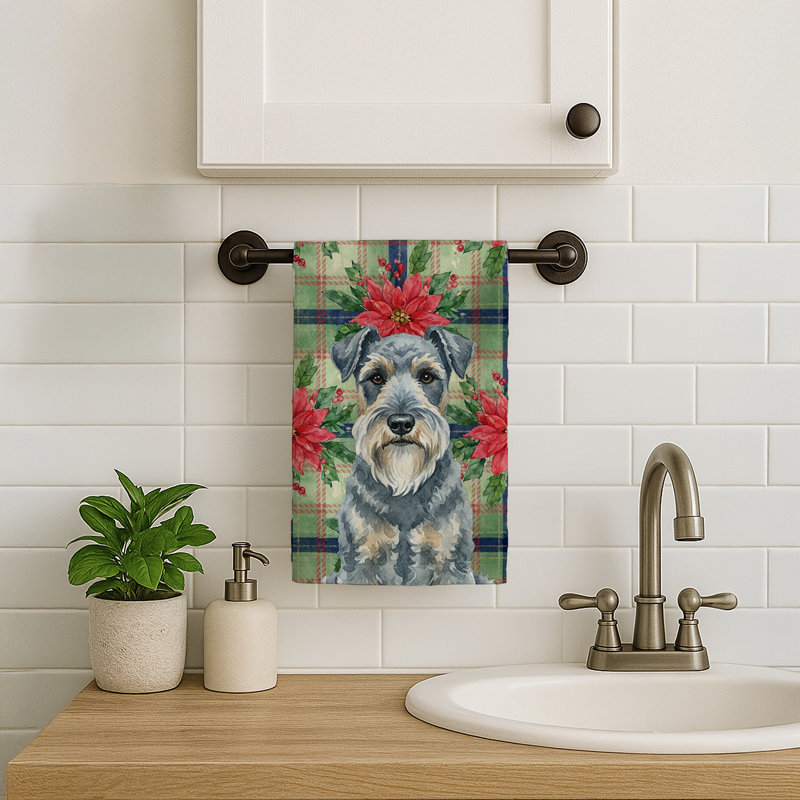 Kerry Blue Terrier Christmas PoinsettIas Kitchen Towel, Kerry Blue Terrier
