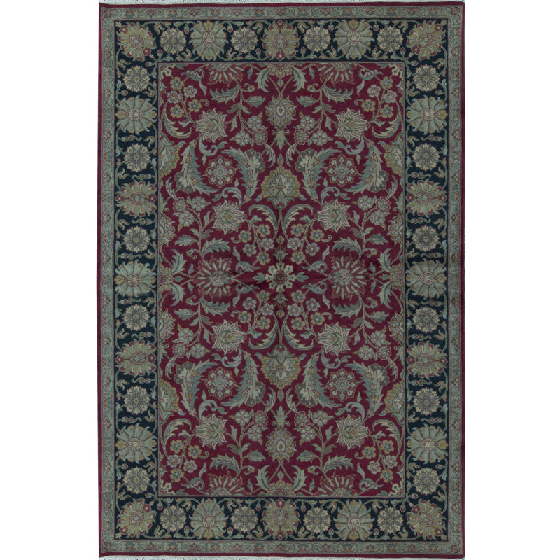 Tapis rouge et noir noué à la main de haute qualité