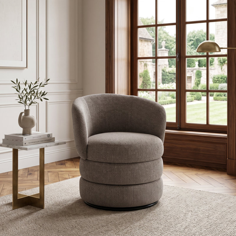 Upholstered Swivel Barrel Chair, Cocoa Brown Chenille