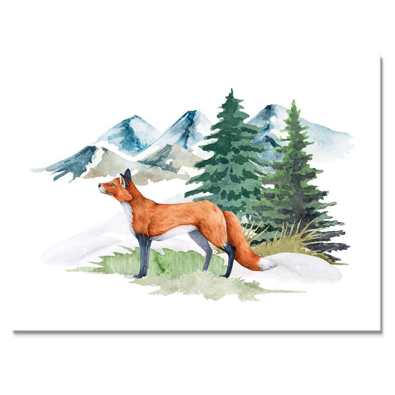 Red Fox in Winter Forest Landscape - peinture sur toile, H 24 po x l 32 po, Toile tendue