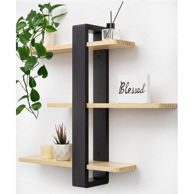 Floating Shelf, Black/Natural Wood