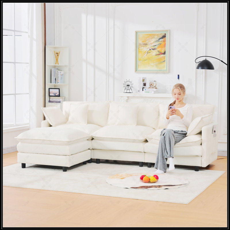 Canapé modulaire avec repose-pieds mobile, tissu cachemire et conception ergonomique pour un confort et une flexibilité ultimes