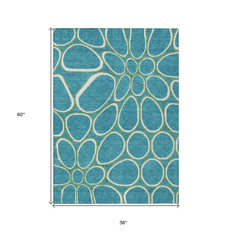 Tapis d'extérieur lavable abstrait bleu sarcelle 3 pi x 5 pi