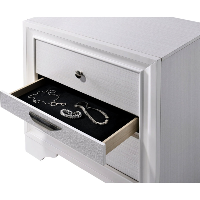 Table de chevet de style contemporain avec finition blanche et compartiment caché pour bijoux, Blanc