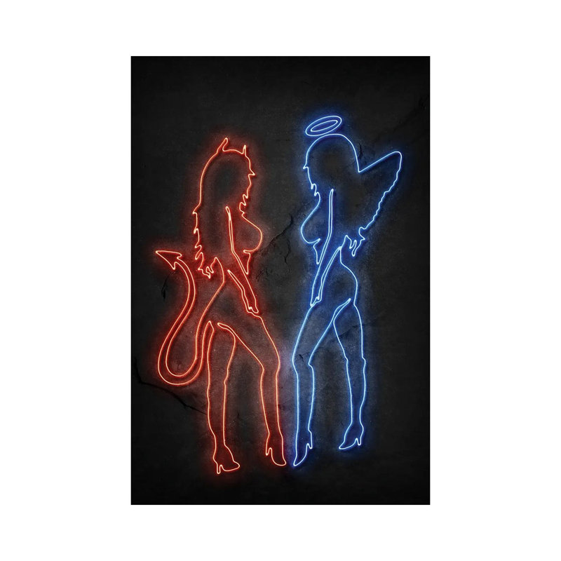 Devil And Angel Neon by Durro Art - Wrapped Canvas Painting, 20.32 cm H x 30.48 cm W