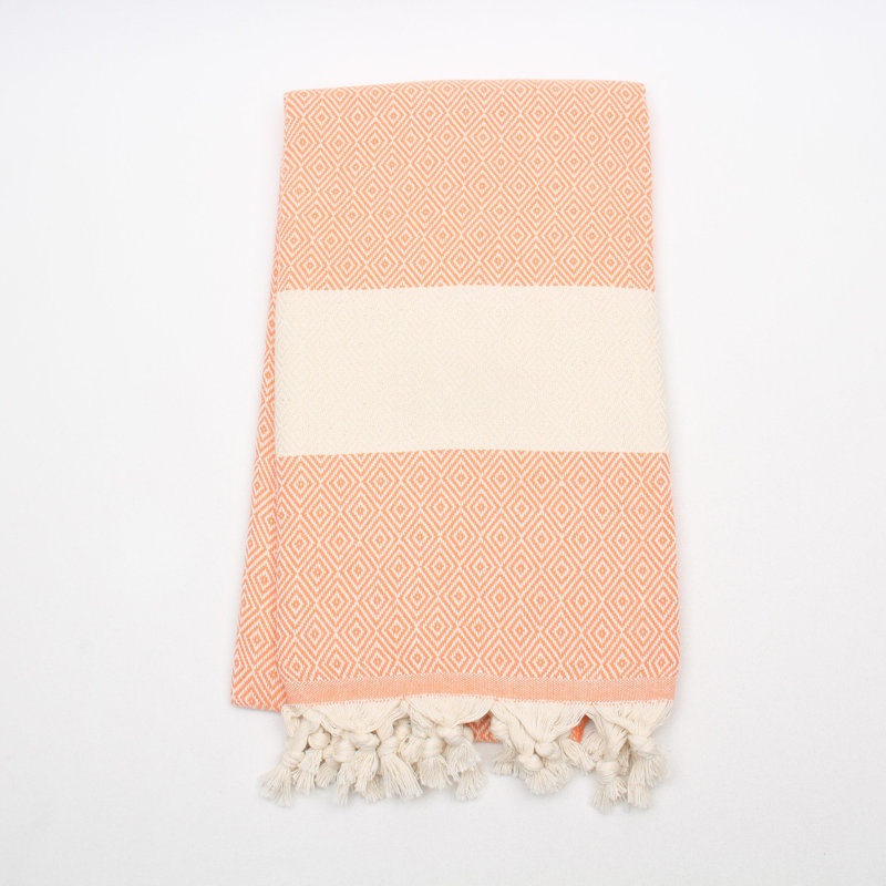 Diamond Pattern Turkish Cotton Towels – Peshtemal & Peshkir, Quick Dry & Soft, Orange, Hand Towel - 1 Pack