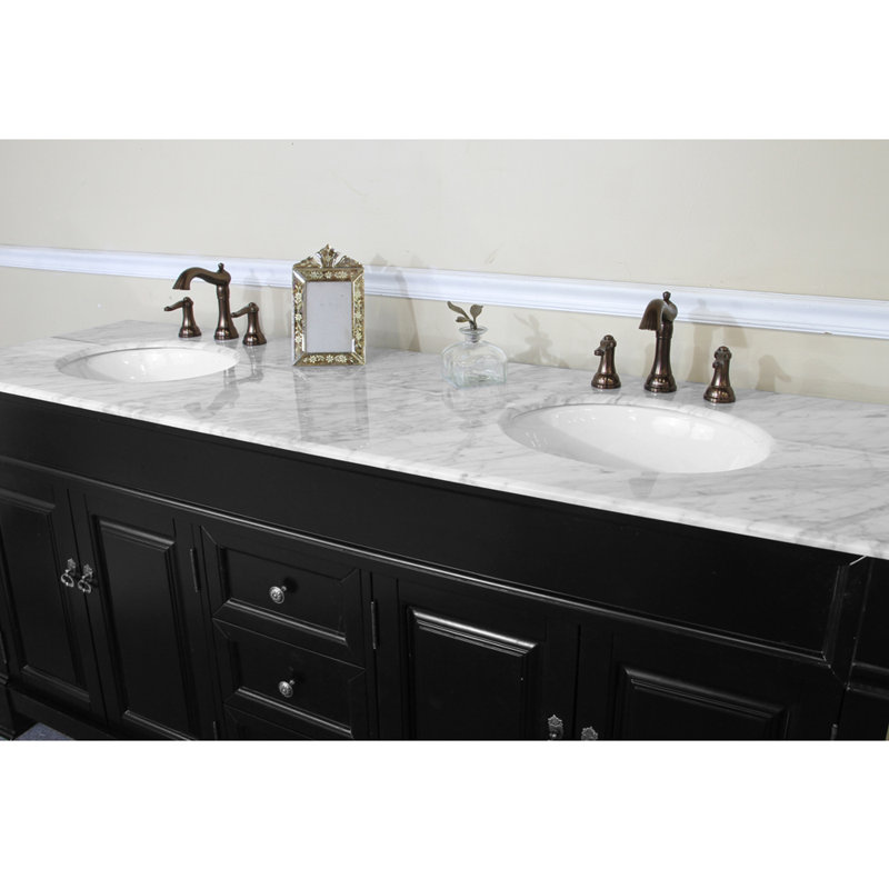 Olivia 72'' Double Bathroom Vanity with Top, Espresso, White Marble