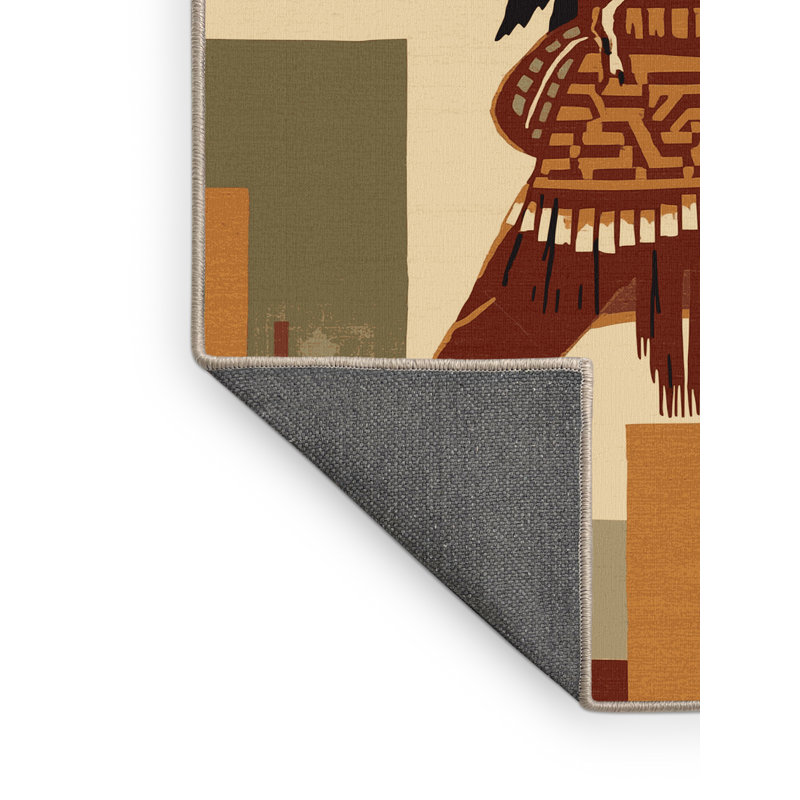 Soft Plush Dunton Plains Warrior Spear Global Inspired Block Print Area Rug in Brown – Beige Binding, 4x6