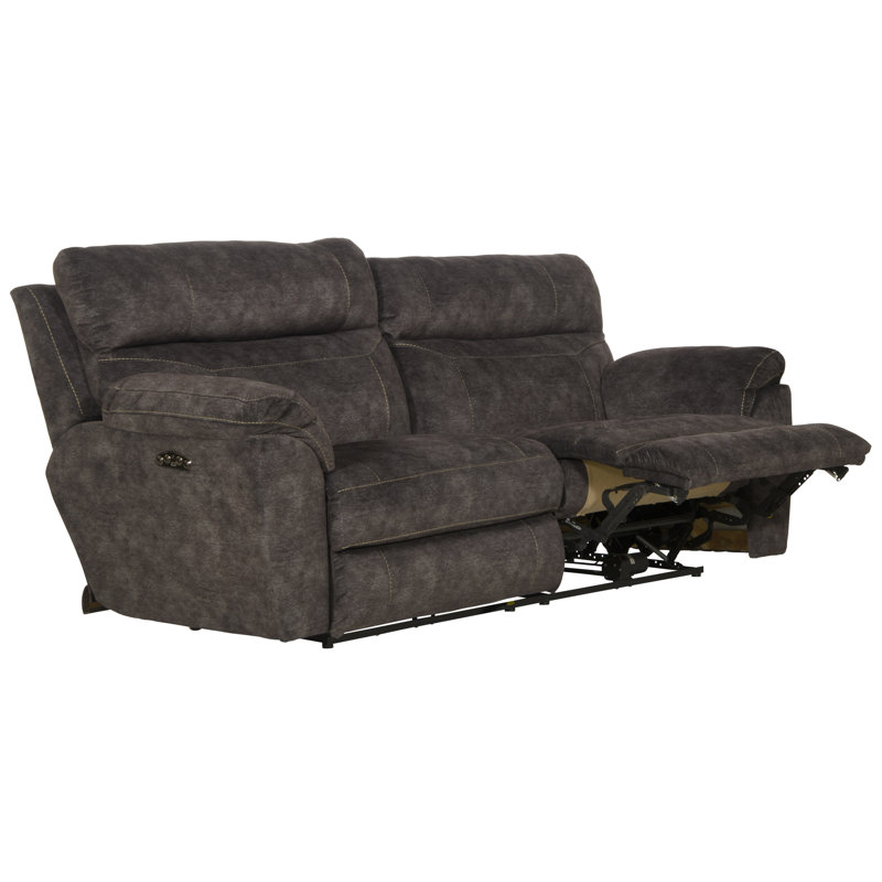 Ameja 91" Pillow Top Arm Power Reclining Sofa, Gray Polyester, No