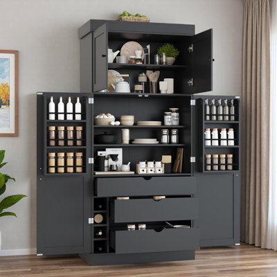 Cedarvale 77-Inch Tall Shaker Style Pantry Cabinet With Adjustable Shelves And Wine Racks