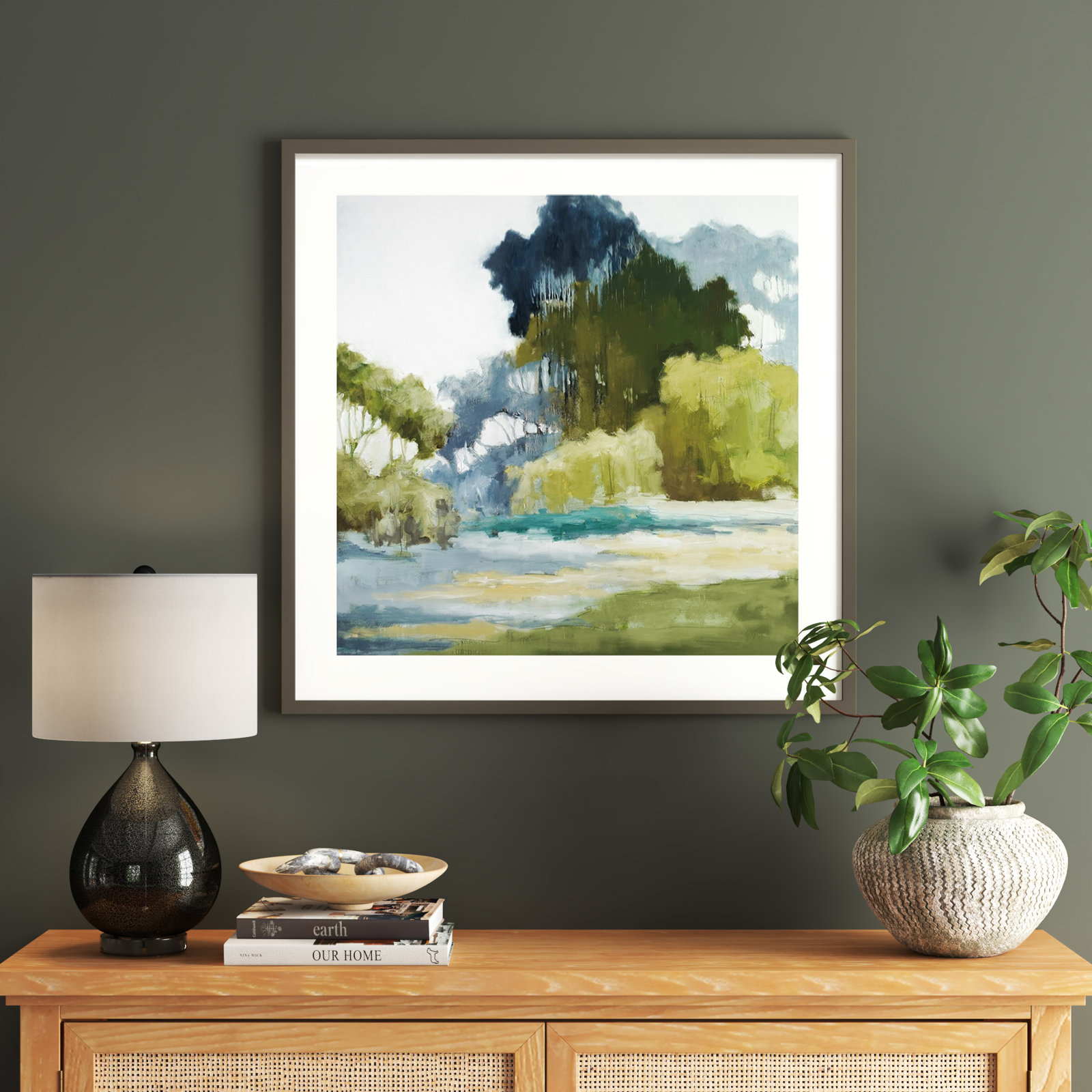 Bean Fileds Tall Trees by Jacqueline Ellens, Gray Framed Paper, 33" H x 33" W