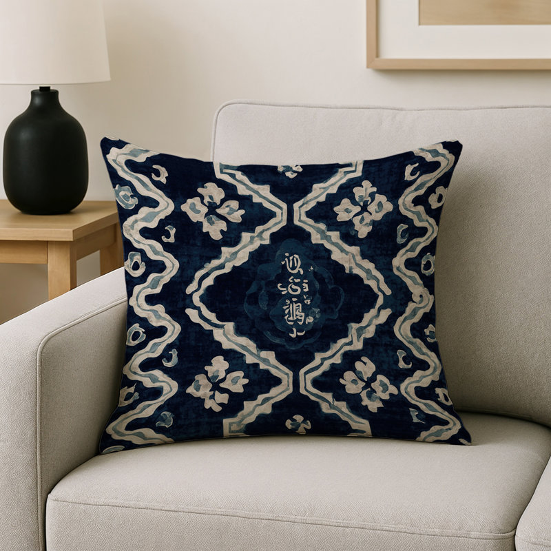 Coussin décoratif intérieur / extérieur gris Modern Modern, Carré 16 po, Gris / bleu / beige géométrique