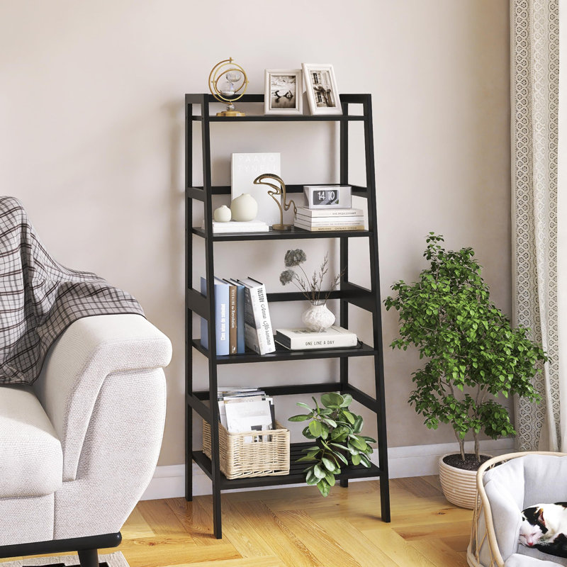 4-layer bamboo ladder bookshelf, Black